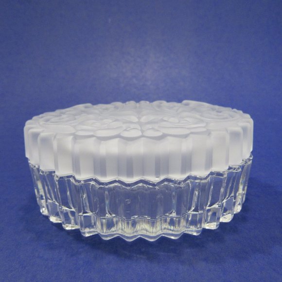 Clear Oval Glass Frosted Lid Trinket Jewelry Box - Picture 2 of 8